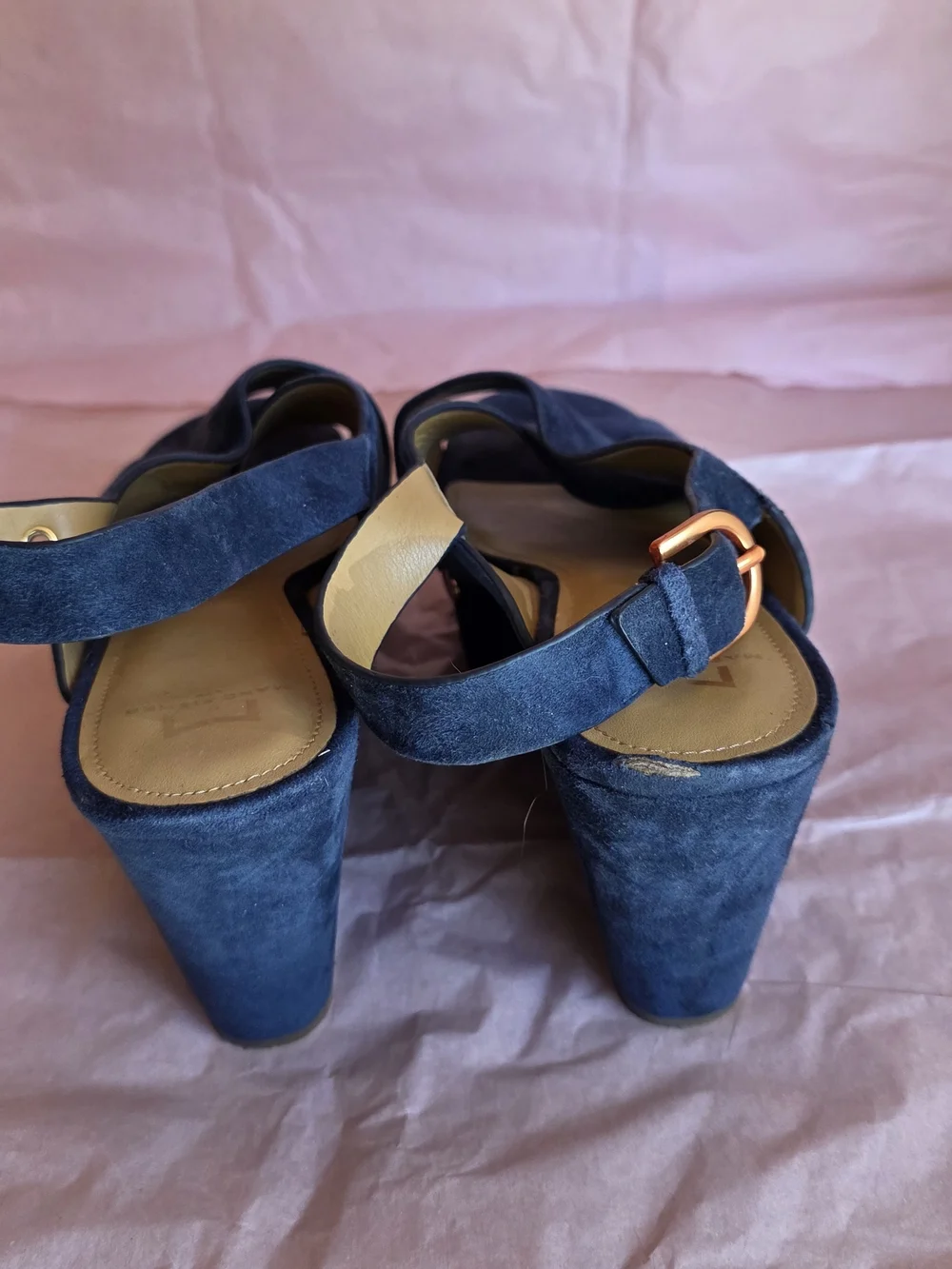 Marc Fisher Navy Suede Platform Wedge Sandals with Copper Studs